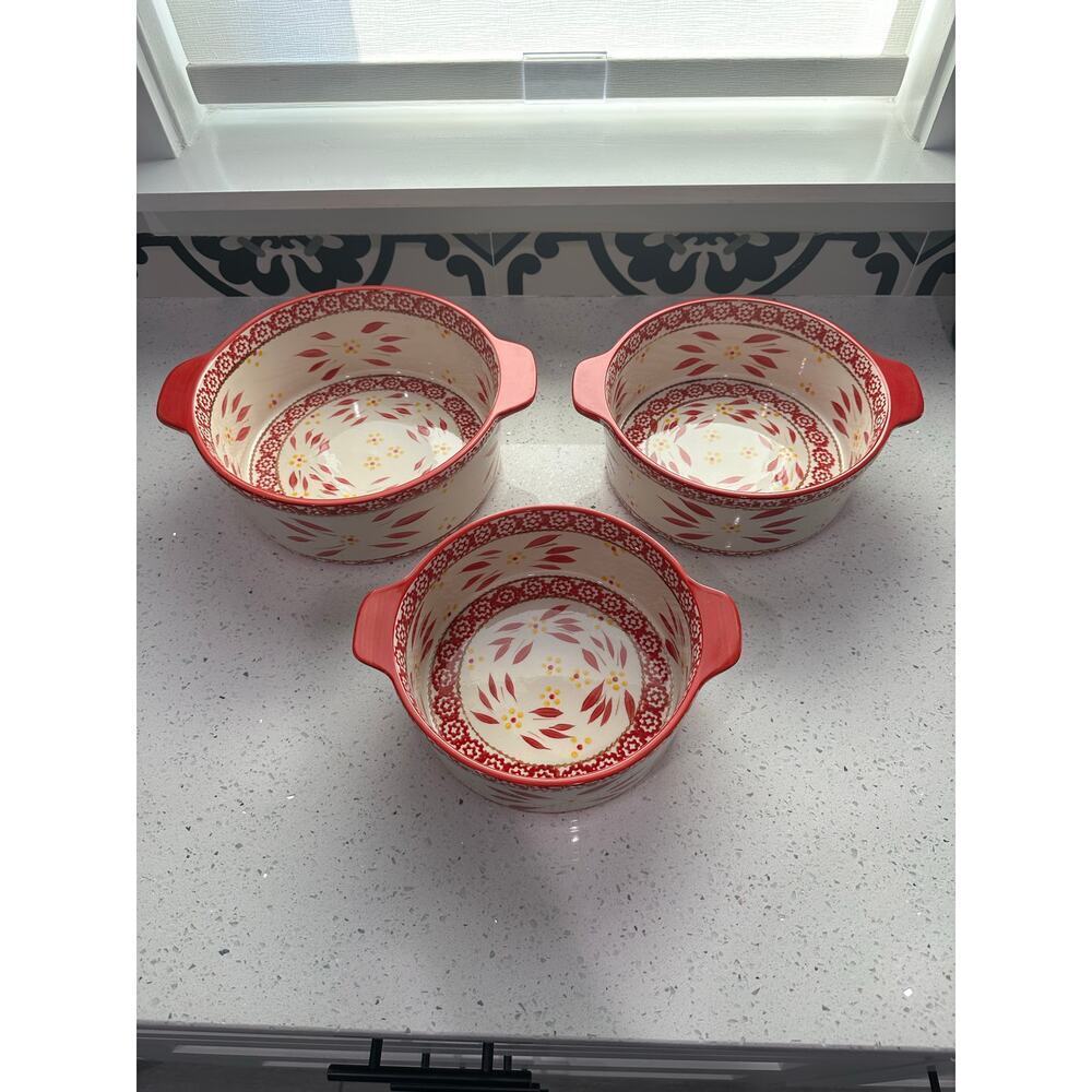 Set of 3 Temptations Tara Old World Orange Round 1.5, 2 and 2.5 Quart Casserole
